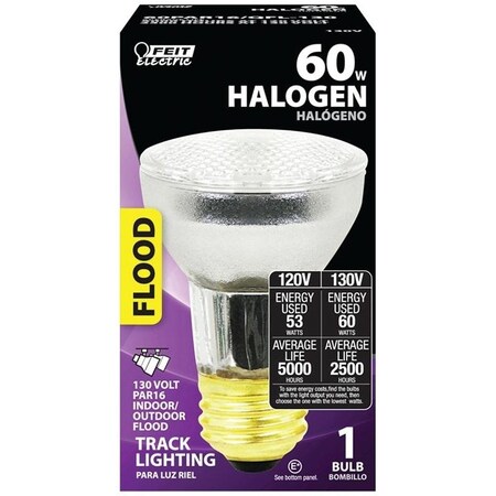 Feit Electric Halogen Bulb, 60 W, Medium E26 Lamp Base, PAR16 Lamp, Bright Light 60PAR16/QFL-130